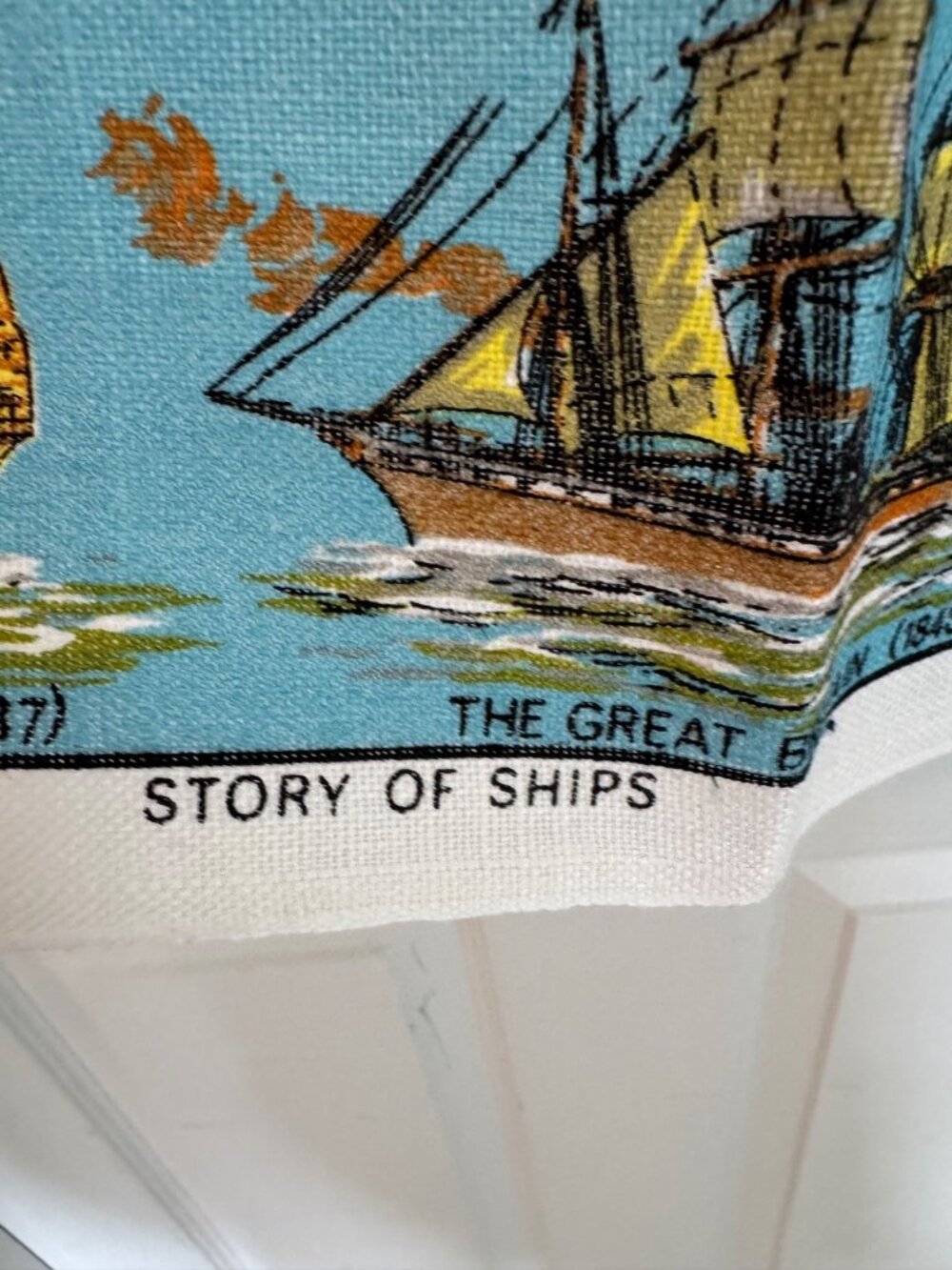 Story Of Ships Vintage Linen Tea Towel Ulster Ireland 30x19 Blue Nautical Theme - Picture 4 of 14